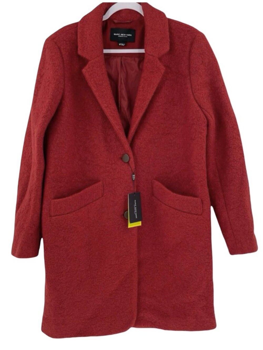 Marc New York Paige Bouclé Coat Women's US 12 Brick Knee Length Relaxed Fit